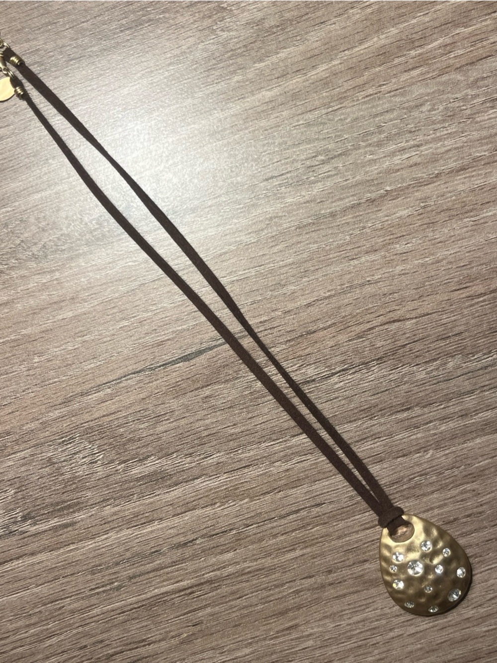 Lia Sophia Gold Teardrop Pendant on Black Cord with Crystal Accents